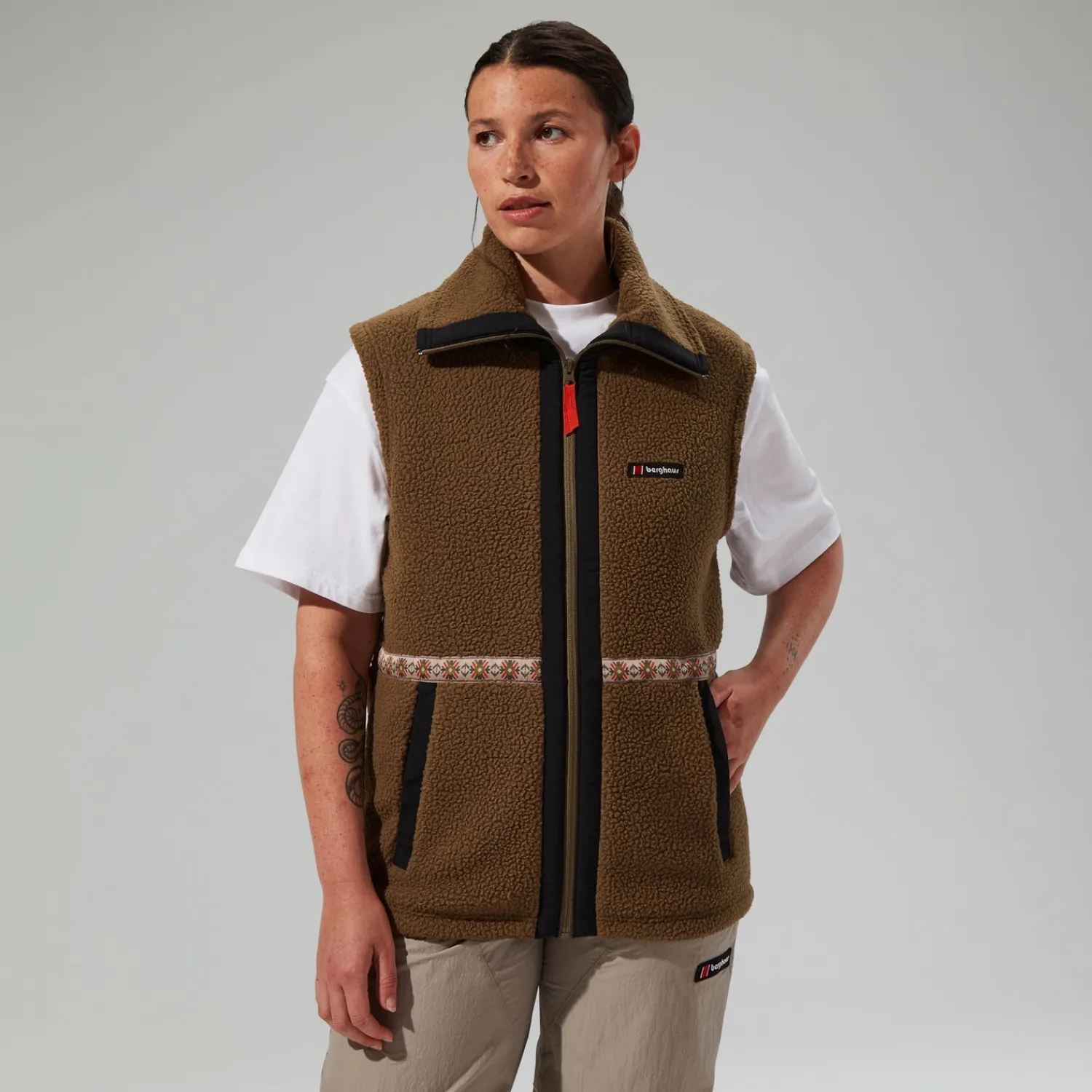 Berghaus Unisex Rhynie Aztec Fleece Gilet - Brown/Black Hot