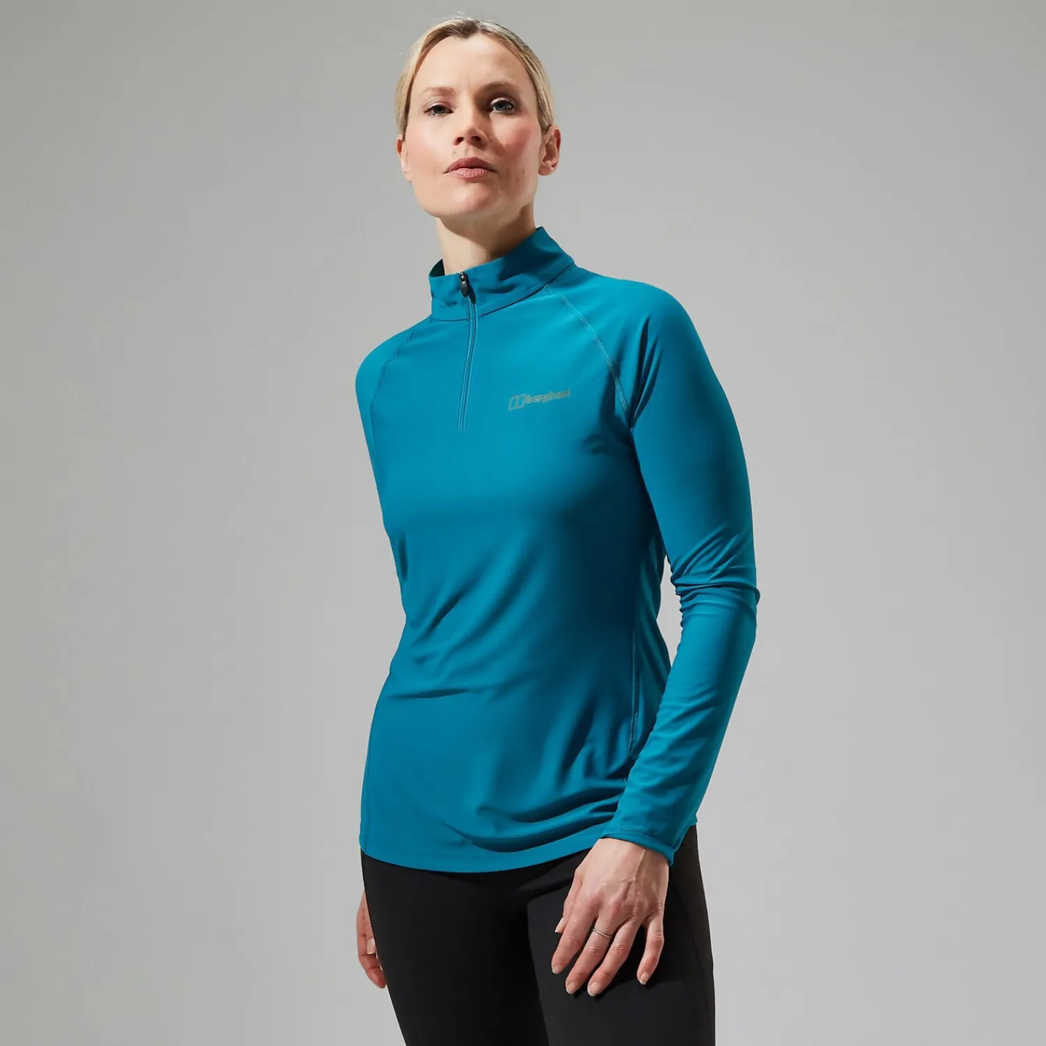 Berghaus Women's 24/7 Half Zip Long Sleeve Tech Tee - Turquoise Clearance