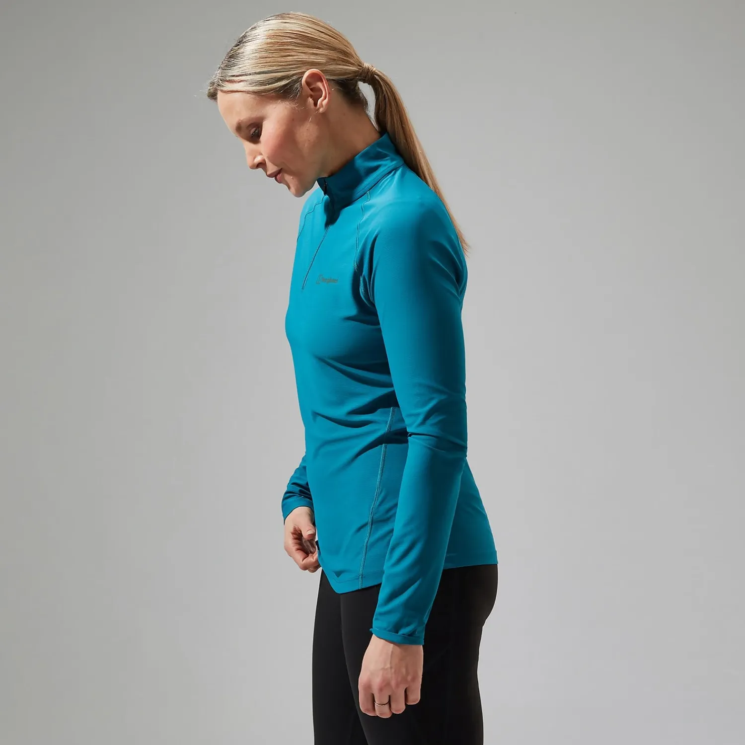 Berghaus Women's 24/7 Half Zip Long Sleeve Tech Tee - Turquoise Clearance