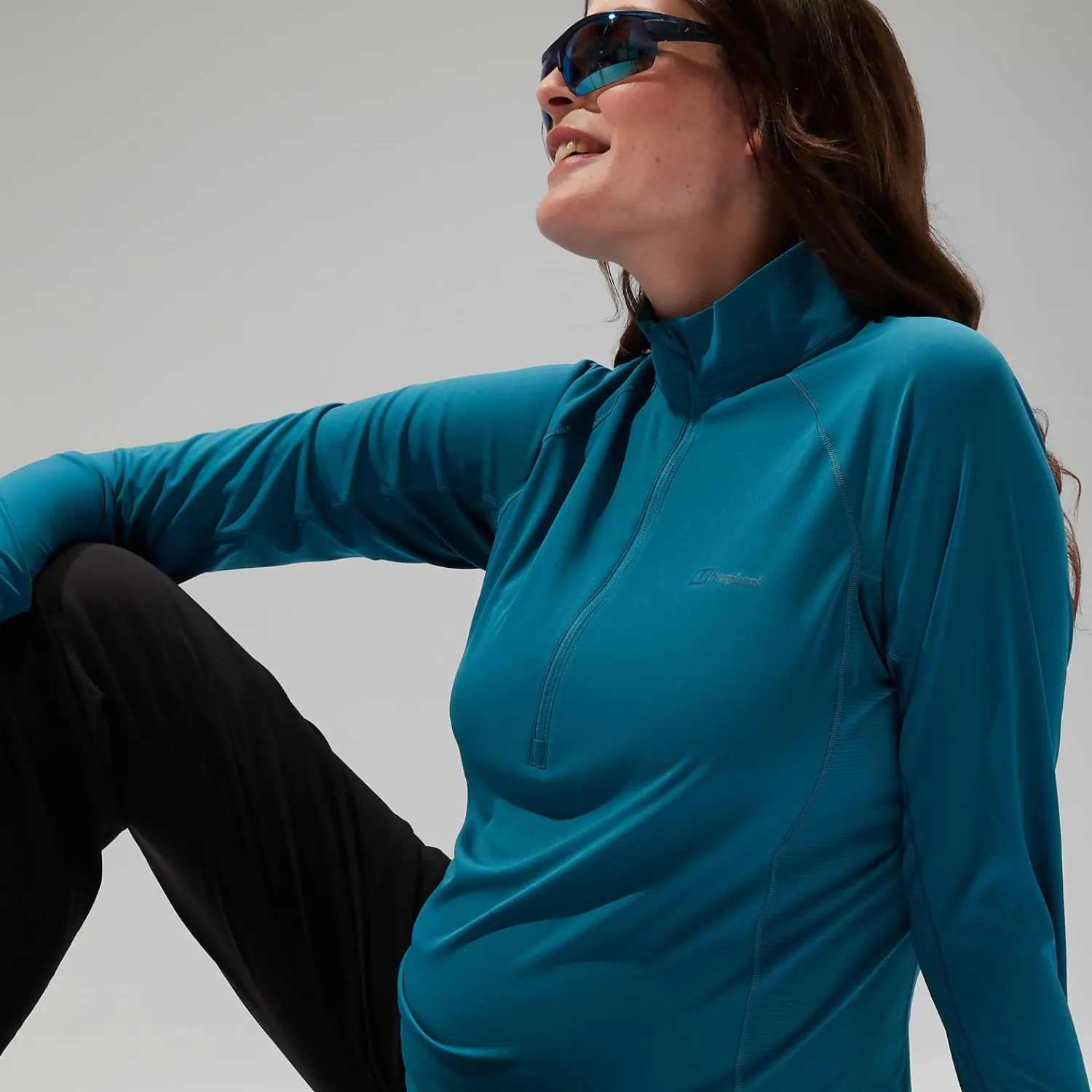 Berghaus Women's 24/7 Half Zip Maternity Long Sleeve Tech Tee - Turquoise Outlet