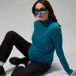 Berghaus Women's 24/7 Half Zip Maternity Long Sleeve Tech Tee - Turquoise Outlet