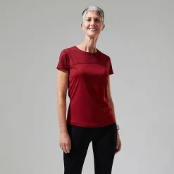 Berghaus Women's Voyager Tech Tee Super Stretch Crew - Dark Red Fashion